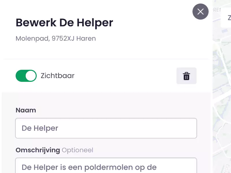 Zichtbaarheid van plekken op de kaart